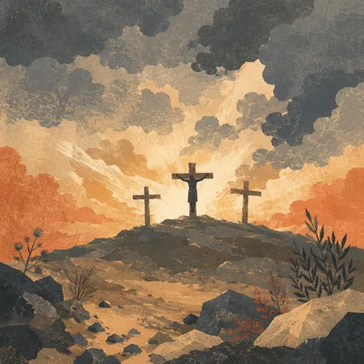 Three Crosses on Golgotha at Dusk