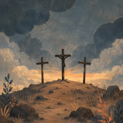 Three Crosses on Golgotha at Dusk