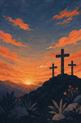 Three Crosses at Sunset on Golgotha