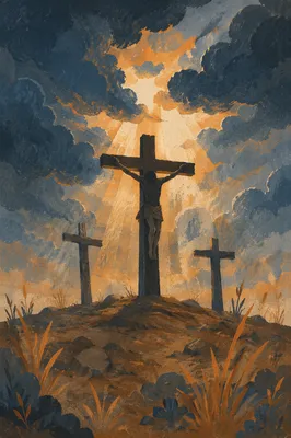 Three Crosses on Golgotha at Dusk