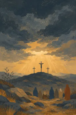 Three Crosses on Golgotha at Dusk