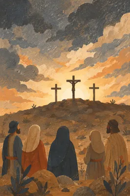 Three Crosses on Golgotha at Dusk