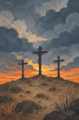 Three Crosses on Golgotha at Dusk