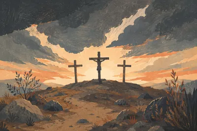 Three Crosses on Golgotha at Dusk