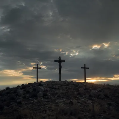 Three Crosses on Golgotha at Dusk