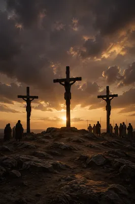 Three Crosses on Golgotha at Dusk