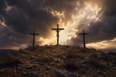 Three Crosses on Golgotha at Dusk
