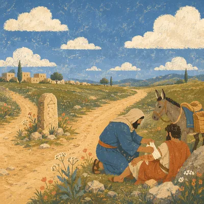 Good Samaritan Helping Traveler on Roadside