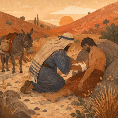 Good Samaritan Caring on Desert Roadside