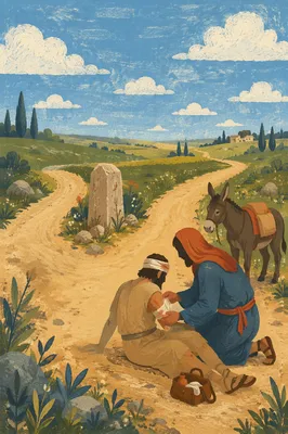 Good Samaritan Helping Injured Traveler Roadside