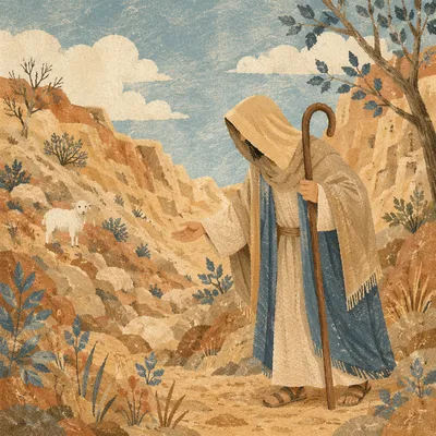 Shepherd Searching Hillside for the Lost Sheep