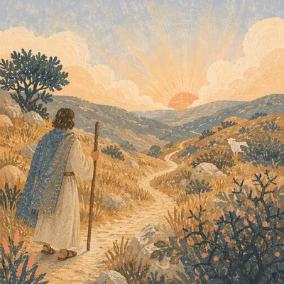 Shepherd Searching for Lost Sheep at Dawn