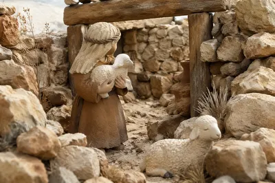 Shepherd Carrying Lost Lamb in Stone Fold