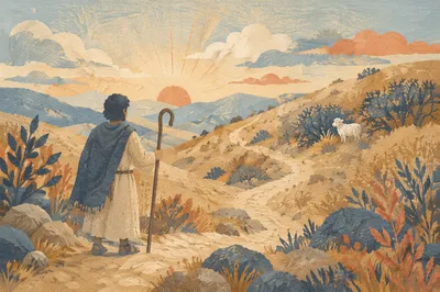Shepherd Searching for Lost Sheep at Dawn
