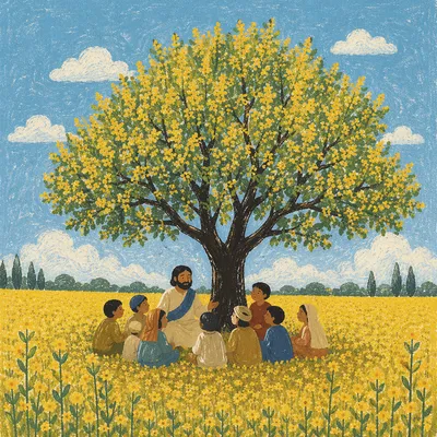 Mustard Seed Parable Tree in Golden Field