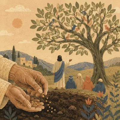 Mustard Seed Parable in Sunlit Garden