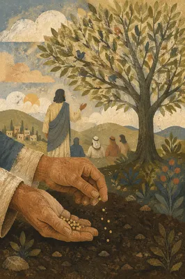 Mustard Seed Parable in Sunlit Garden