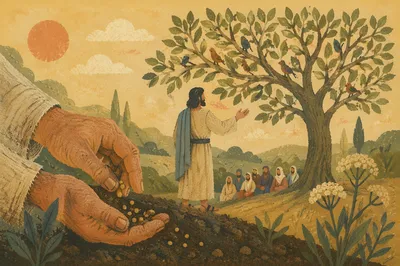 Mustard Seed Parable in Sunlit Garden