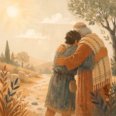 Prodigal Son Father Embrace at Sunset
