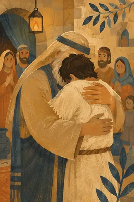 Prodigal Son Father Embrace in Warm Light