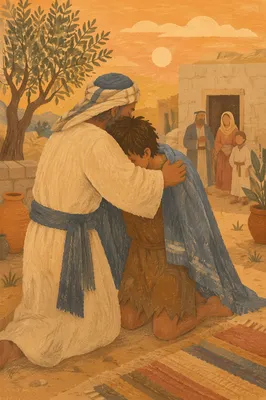 Father Embraces the Prodigal Son at Sunset