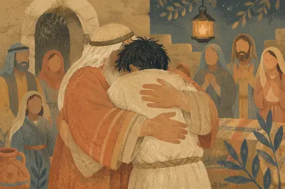 Prodigal Son Father Embrace in Warm Light