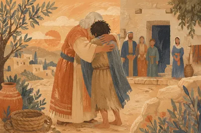 Prodigal Son Returning to Father's Embrace