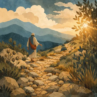 Sower on Rocky Path at Sunset