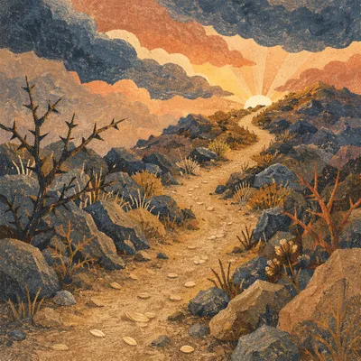 Seeds on the Rocky Path at Dusk