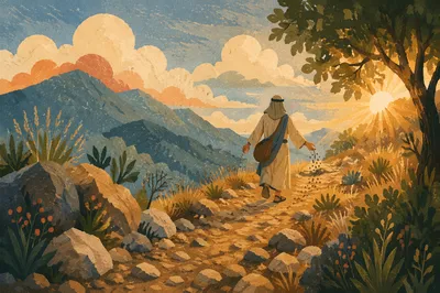 Sower on Rocky Path at Sunset