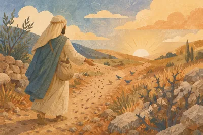 Sower Scattering Seeds on Rocky Path