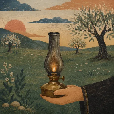 Waiting Lamp in the Evening Meadow