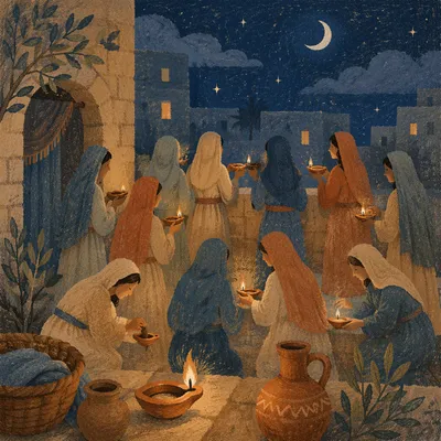 Ten Virgins Tending Lamps at Night