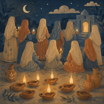 Ten Virgins Waiting With Oil Lamps