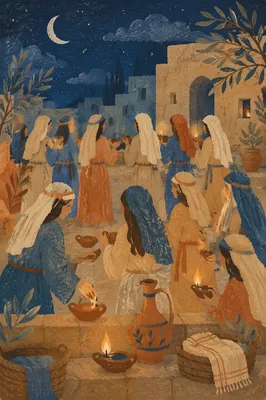 Ten Virgins Tending Lamps at Night