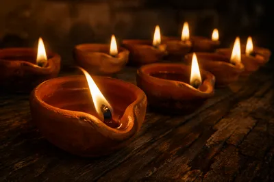 Ten Oil Lamps in Watchful Firelight