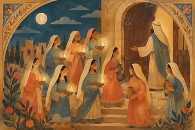 Ten Virgins With Lamps at Night