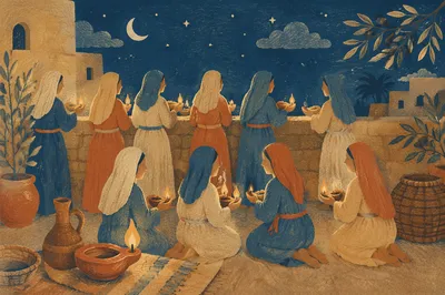 Ten Virgins Tending Lamps at Night