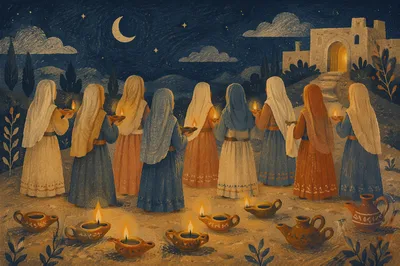 Ten Virgins Waiting With Oil Lamps