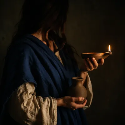 Wise Virgin Holding Lamp and Oil