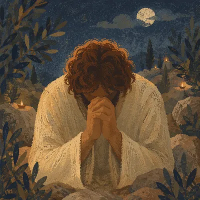 Jesus Praying Alone in Gethsemane Night