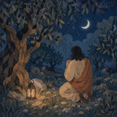 Jesus Praying Alone in Gethsemane Night