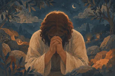 Jesus Praying Alone in Gethsemane Night
