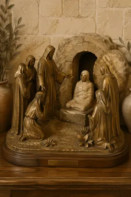 Jesus Raising Lazarus Bronze Relief Scene