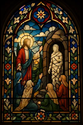 Jesus Raises Lazarus Stained Glass Scene