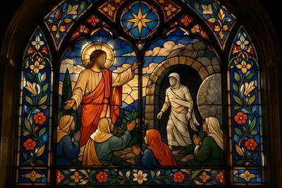Jesus Raising Lazarus Stained Glass Scene