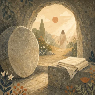 Empty Tomb at Sunrise Resurrection Scene