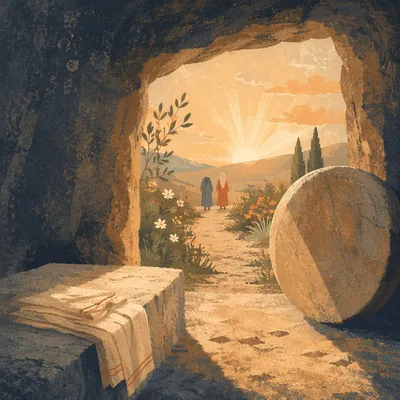 Empty Tomb at Sunrise Resurrection Scene