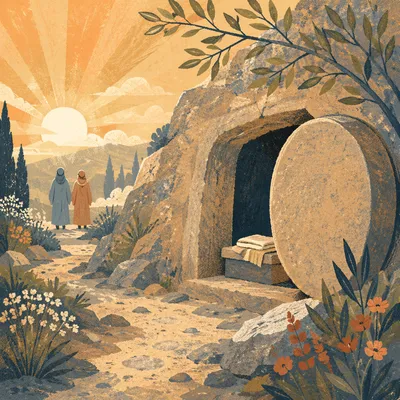 Empty Tomb at Sunrise Resurrection Scene