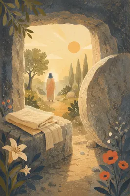 Empty Tomb at Sunrise Resurrection Scene